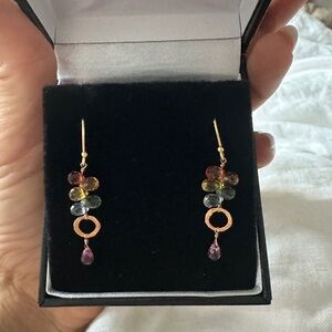 Designer gemstone 18k gold earrings